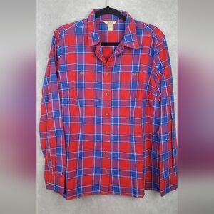 Duluth Trading Co Women's Free Swinging Plaid Flannel‎ Button Up Cotton Tunic XL